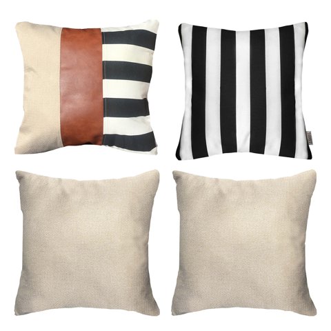 Elizabeth Peper - Pack 4 Fundas Cojin Decorativo Ecocuero Rayas Negro 45X45