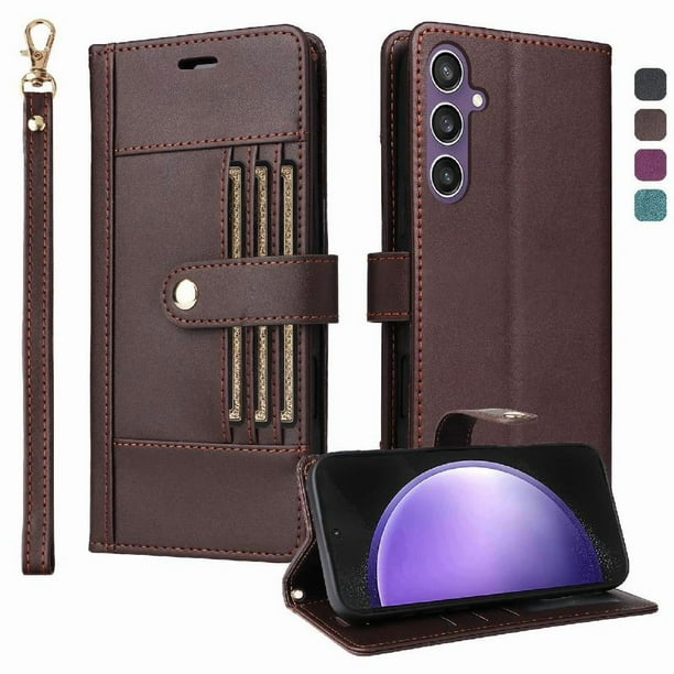 FOXDOCK Funda tipo Cartera para Samsung Galaxy S24 FE – Cubierta de Cuero PU con Múltiples Ranuras, Bolsillo para Efectivo y Correa de Muñeca