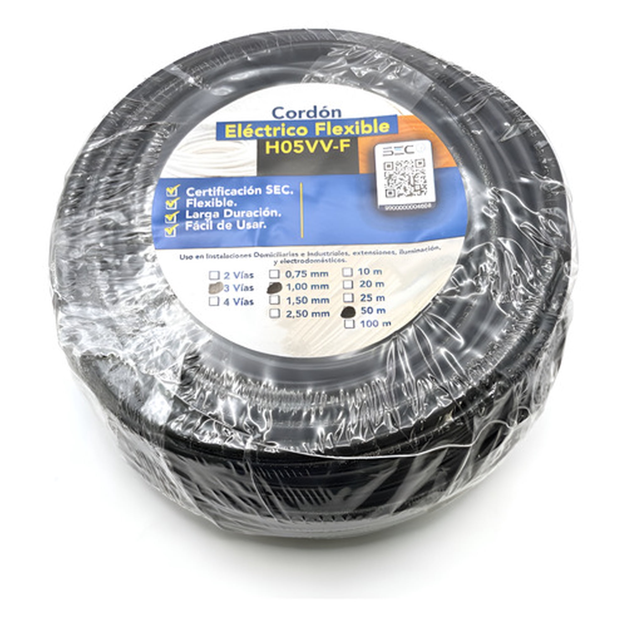 Cable Cordón Eléctrico Sil Flexible 3x1mm2 50m Negro Sec