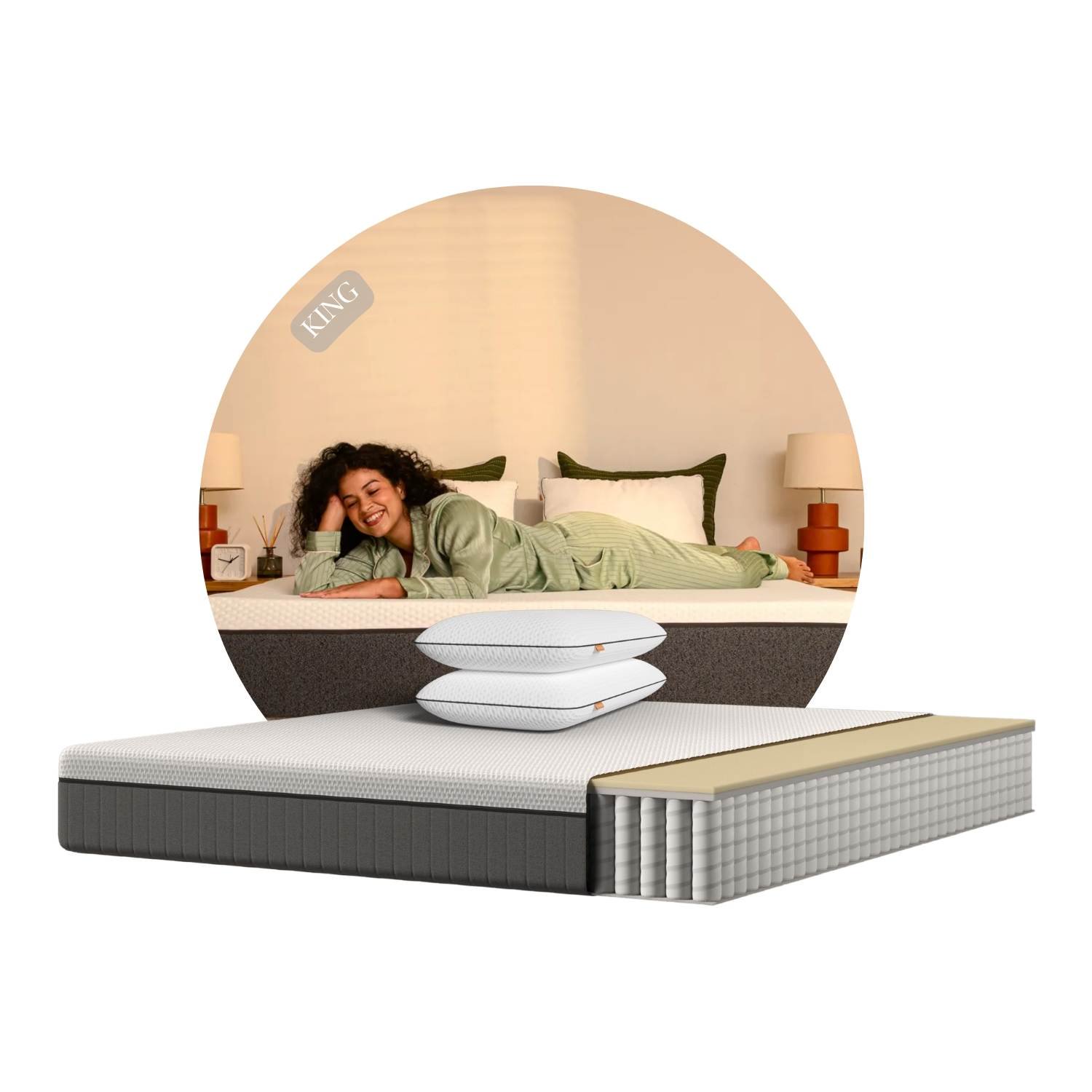 Emma - Combo Confort Premium King + 2 Almohadas Diamond Memory Foam