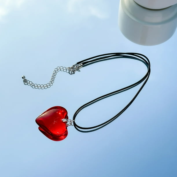 Gargantilla con colgante de corazón grande: collar de cristal grueso con forma de corazón hinchado para mujer, joyería Y2K, regalo para adolescentes.