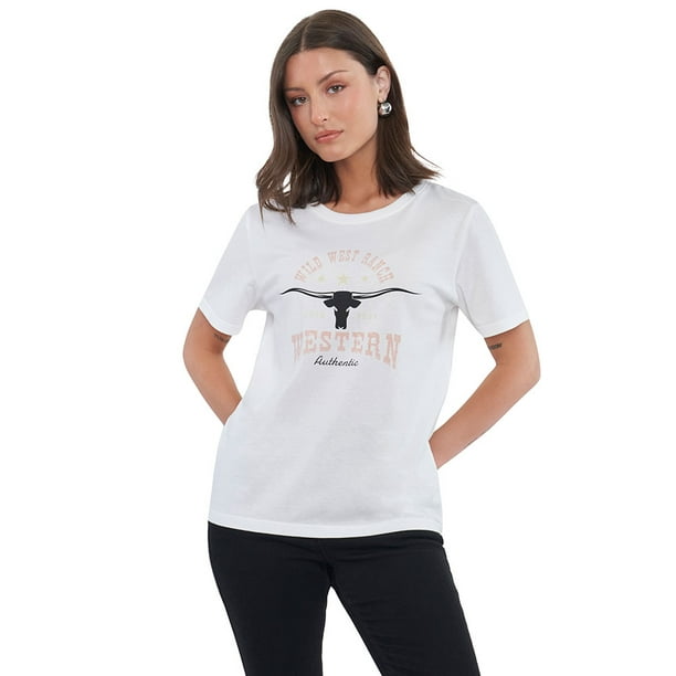 Polera Mujer Print Wester Blanco Corona