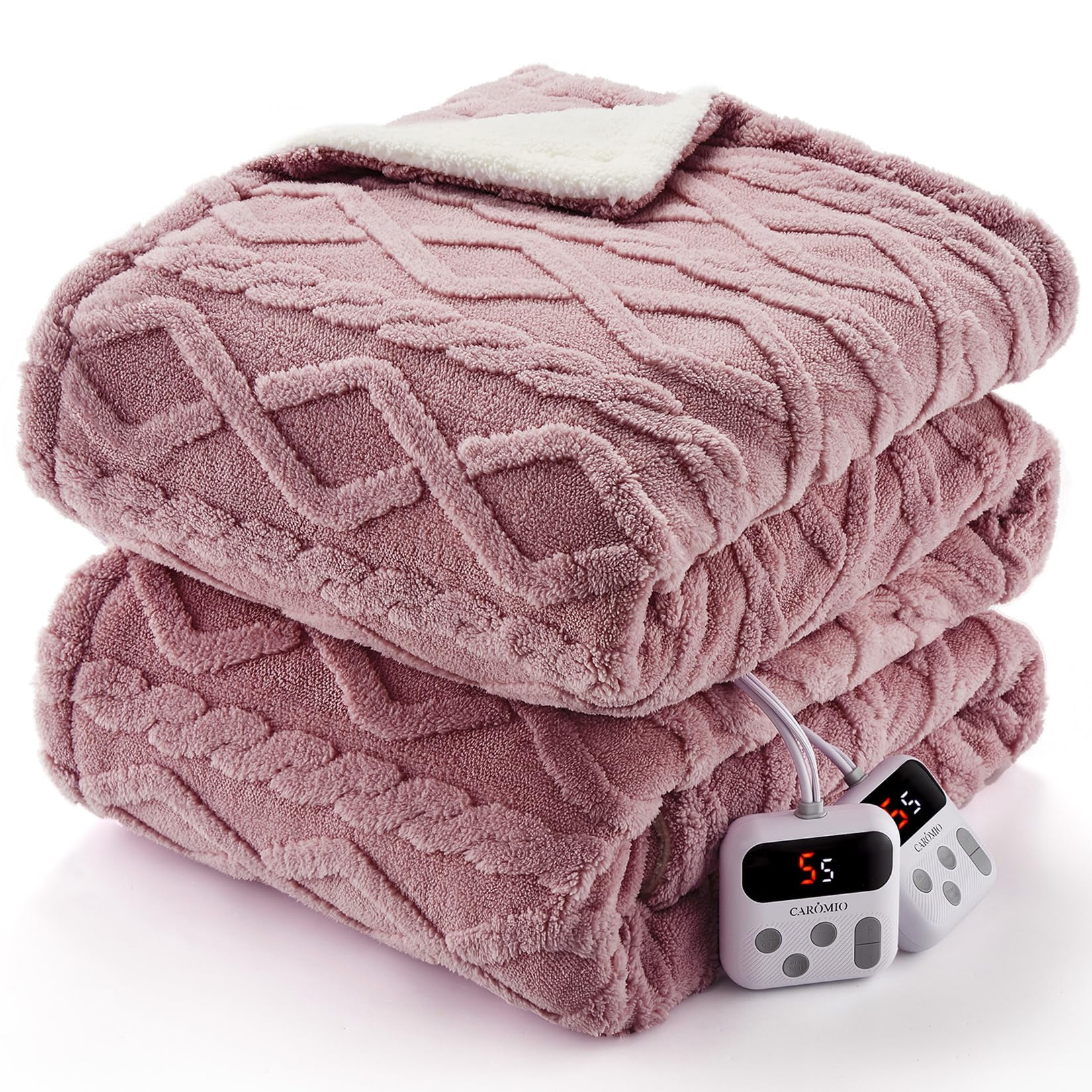 Manta Eléctrica Caromio Tamaño Queen Con Doble Control Rosa