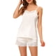 thumbnail image 1 of INSPIRE CHIC Conjunto de pijama de satén para mujer de regreso a clases con top de camisola con encaje y pantalones cortos, ropa de dormir con tirantes ajustables, ropa de descanso sedosa M Blanco, 1 of 6