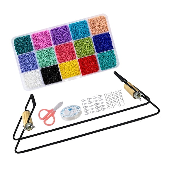 El kit de telar de de metal incluye cuerda elástica, , broches de langosta, anillos de salto abiertos y tijeras para collares, pulseras