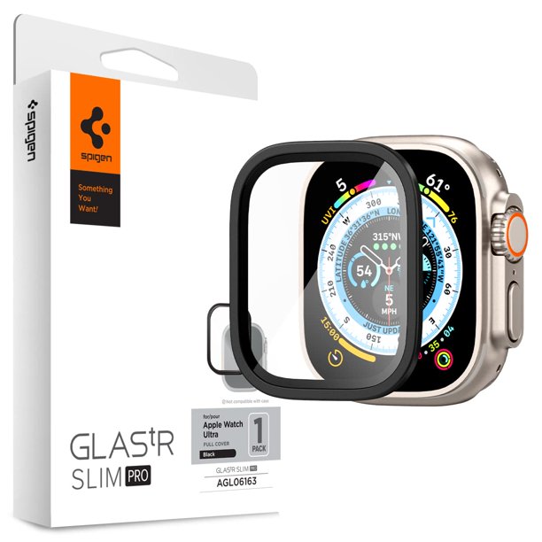 Protector de pantalla Spigen Glas.tr Slim Pro para Apple Watch Ultra 2/Apple Watch Ultra, color negro