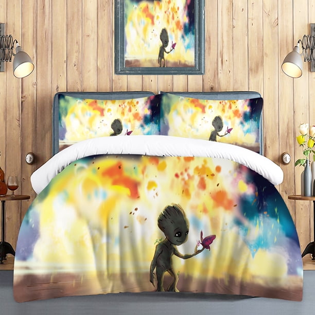 v1885 Bed Sheets I Am Groot Duvet Cover Set Children Cute Cartoon Quilt % Polyeste Skin-Friendly Breathable Comforter Bedding Sets 3-Piece Bedding Set (1 Duvet Cover + 2 Pillow Shams) Bed Sheets ju188