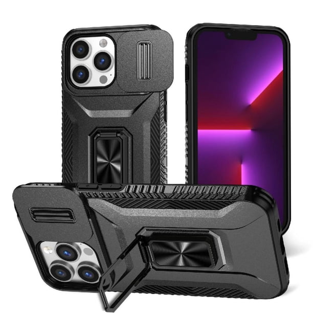 Funda Armada para iPhone 13 Pro Max con Tapa Deslizante y Soporte Magnético Giratorio Negro