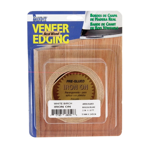 Bandas para bordes de chapa de madera, abedul blanco preencolado, 8 pies