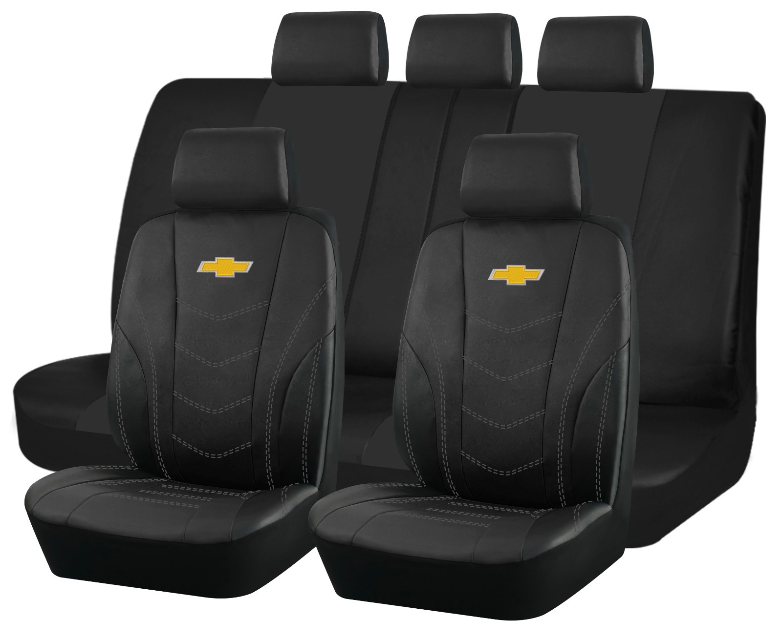 Jj Group - Fundas Asiento Chevrolet Eco Cuero Negro – 9 Piezas Bordadas