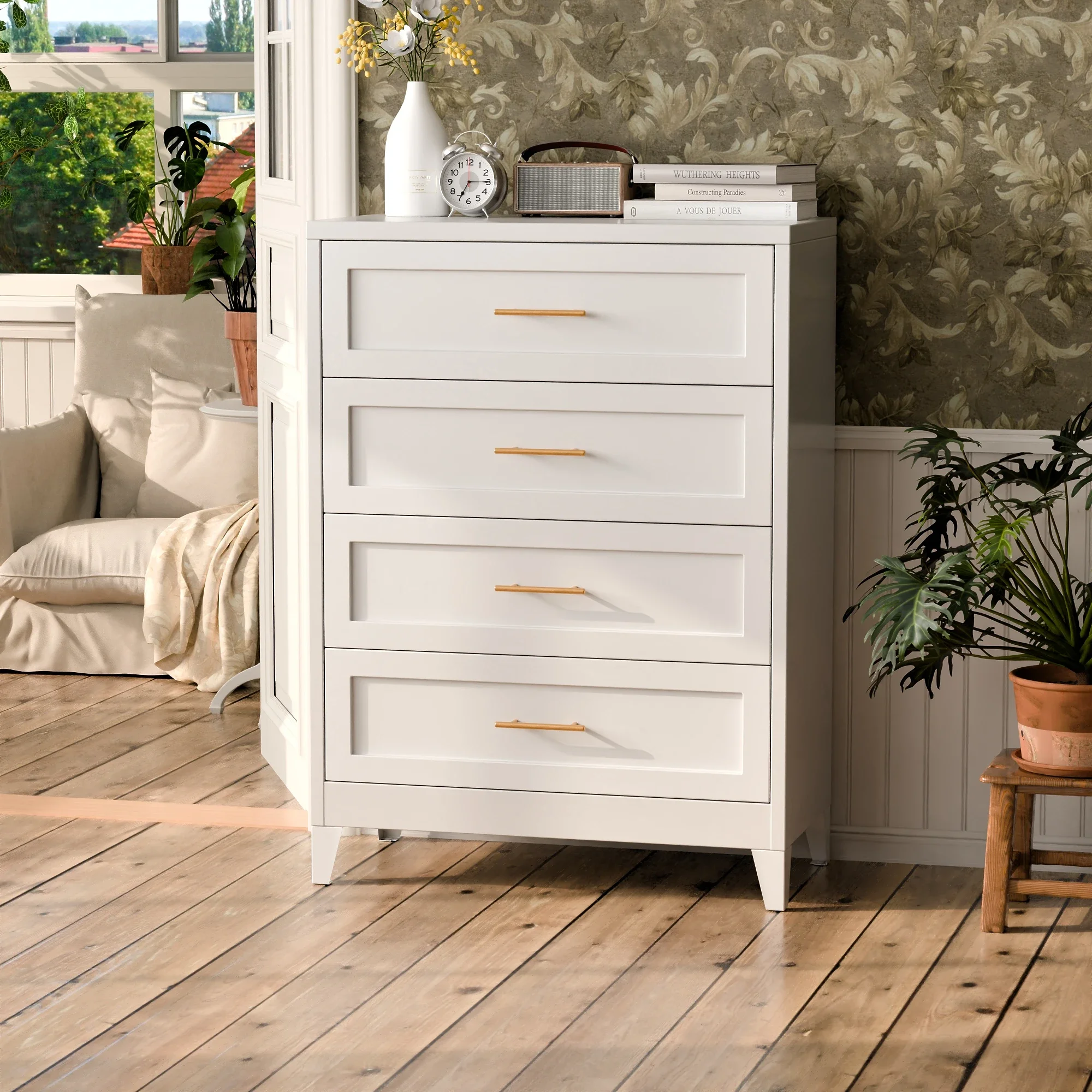 Recilock - Cómoda 4 Cajones Metálica Modelo 110x80x40 Cm - Linea White Yxg-06