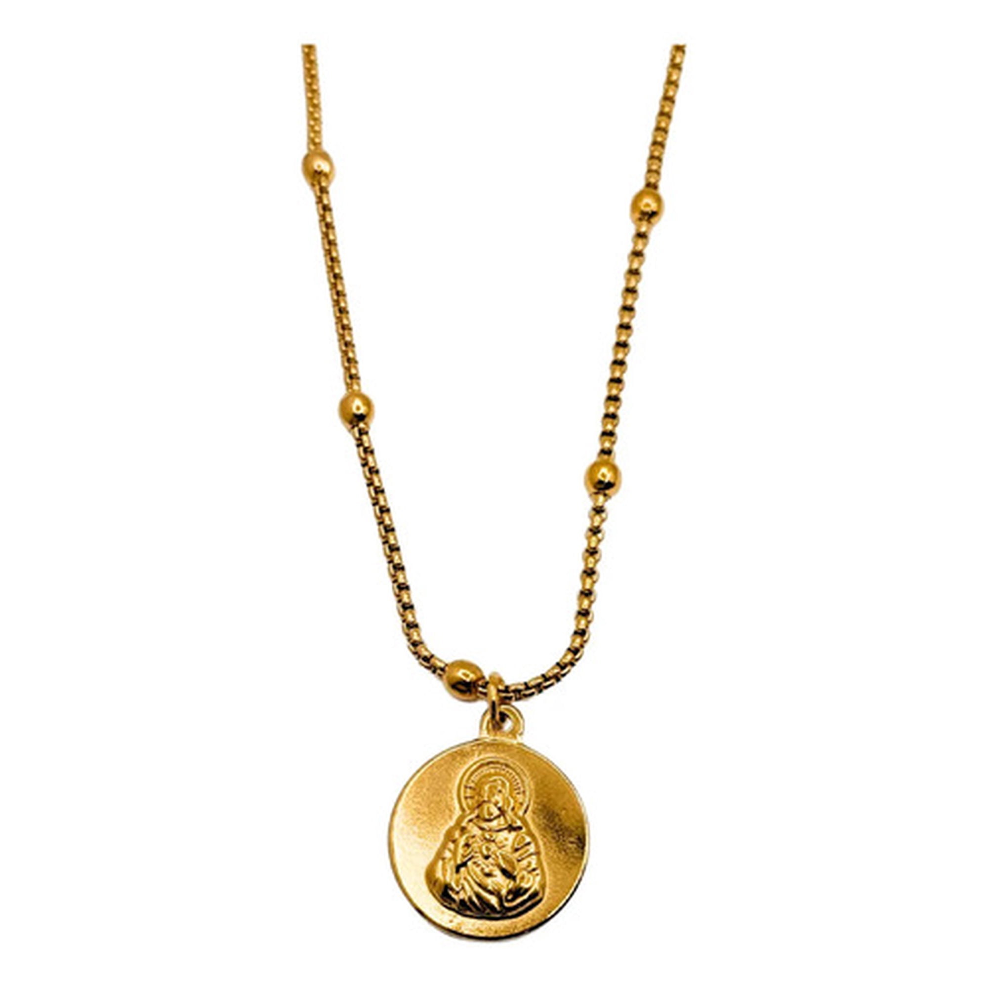 Marca - Collar Sagrado Corazón En Acero Inoxidable Puntitos, Regalo Dorado