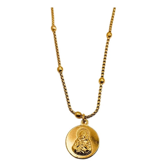 Collar Sagrado Corazón En Acero Inoxidable Puntitos, Regalo Dorado