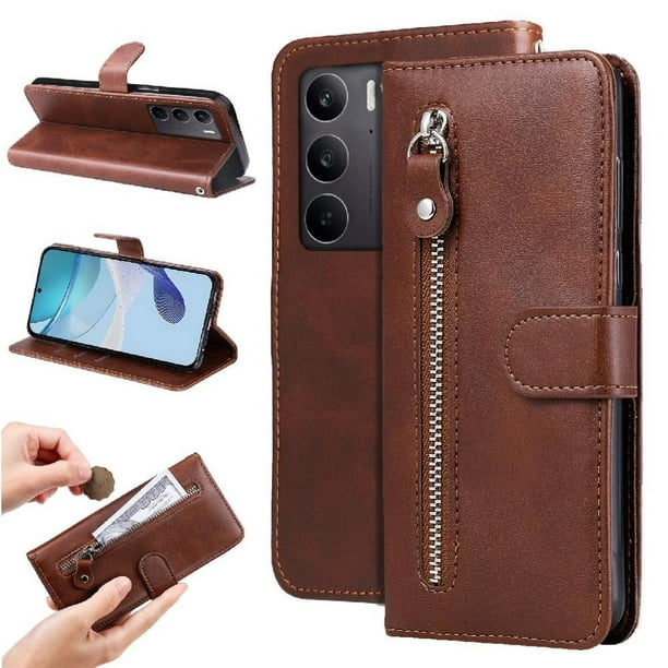 Funda con Cremallera para Realme 14X 5G, Carcasa Cartera de Cuero PU con Soporte y Tarjetero