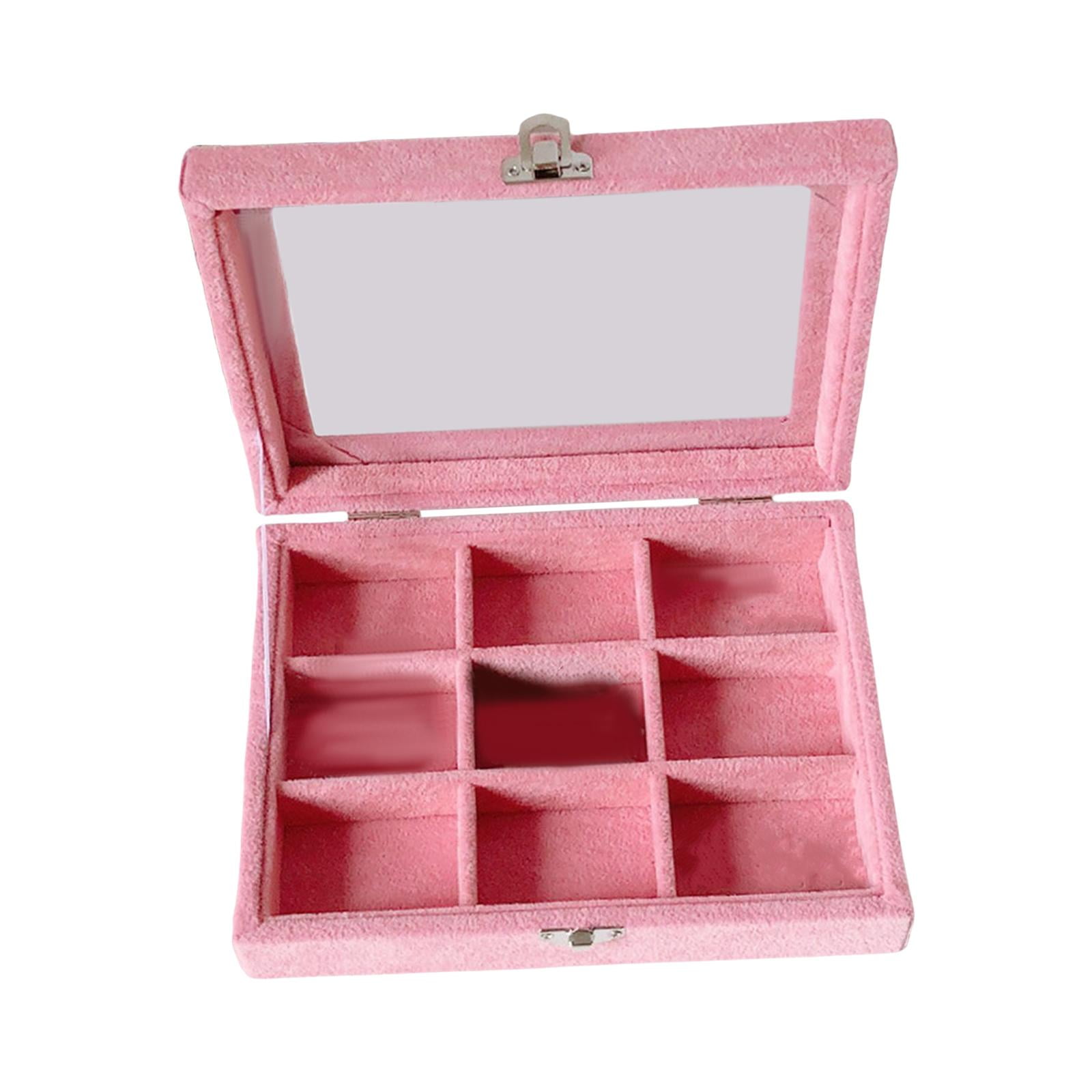 Magideal - Caja Organizadora De Joyas De Con Tapa Transparente Rosa, Bandeja De Construcción Duradera Funcional Para Niñas Y Mujeres, Tapa De Cristal , 9 Rejillas