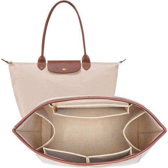 Felt Purse Organizer Insert for Longchamp Le Pliage L Bag, Beige
