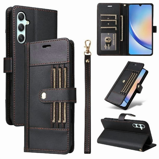 FOXDOCK Funda tipo Cartera para Samsung Galaxy A34 5G – Cubierta de Cuero PU con Múltiples Ranuras, Bolsillo para Efectivo y Correa de Muñeca