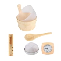Magideal - Juego De Cubo Y Cucharón De Madera Para Sauna, Termómetro E Higrómetro Para Sauna, Kit De Accesorios Para Sauna Con Medición De Temperatura Y Humedad