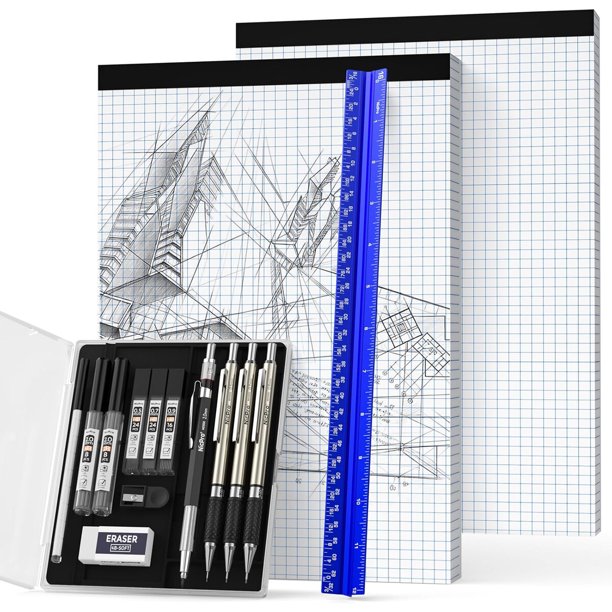 Kit de Dibujo Nicpro de 16 Piezas con Regla Arquitectónica de Aluminio de 12 pulgadas