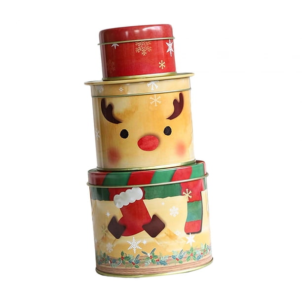 Caja de dulces de Navidad, tarro de almacenamiento de dulces decorativo, bonita caja de dulces de Navidad de 3 capas para adornos de escritorio de año Alce pequeño
