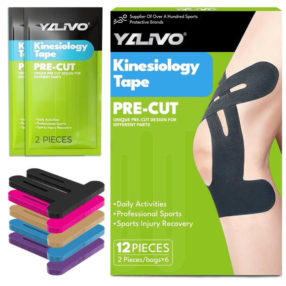 Cinta de Kinesiología Yalivo para Rodilla 24 pzas Negro