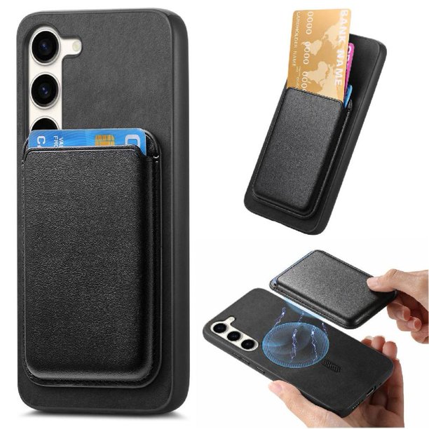 Funda de Cuero Magnética con Tarjetero para Samsung Galaxy S23 Plus Cubierta Delgada Negro