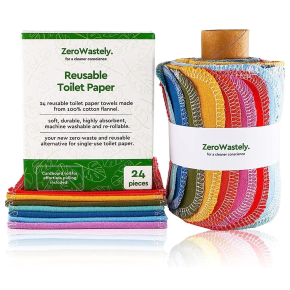 Papel higiénico reutilizable ZeroWastely 24 rollos de algodón lavables