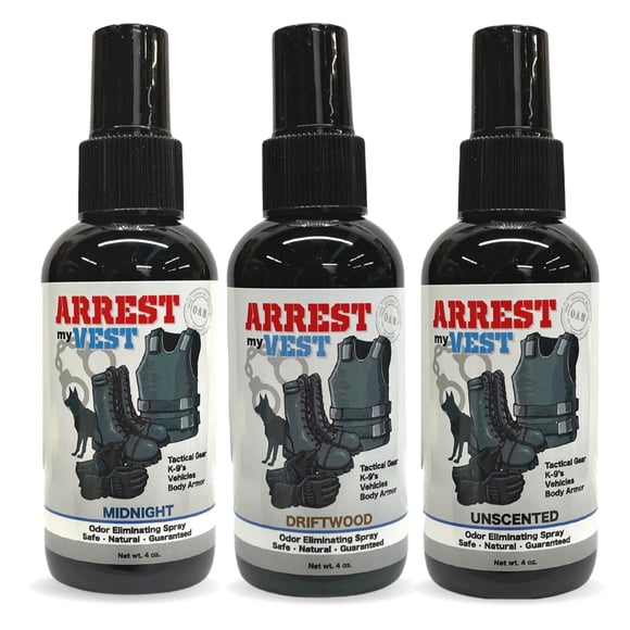 Chaleco Arrest My en aerosol que elimina olores para chalecos antibalas y equipo