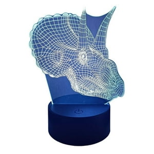 Lelumania - Lampara Ilusion 3D Dino Cabeza Triceratops De 7 Colores, Base Touch