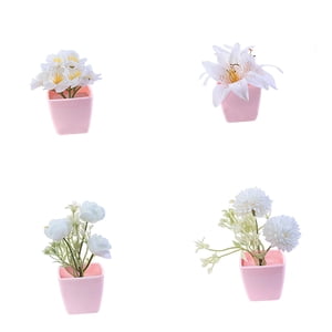 Bothyi - 4X Flores Artificiales En Macetas Plantas Falsas En Macetas Para Cocina Baño Boda Blanco