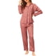 thumbnail image 2 of INSPIRE CHIC Conjunto de Pijama de Satén a Rayas para Mujer, Manga Larga, Botones, Cuello con Muesca, Conjunto de Descanso con Cintura Elástica L Rosa, 2 of 6