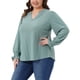 thumbnail image 4 of Agnes Orinda Blusas Casuales de Talla Grande para Mujer con Ojales, Cuello en V con Muesca, Volantes, Mangas Largas, Túnica, Talla 1X, Verde Haba, 4 of 6