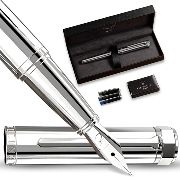 Pluma fuente de lujo Ellington Pens Silver Sonata con tinta