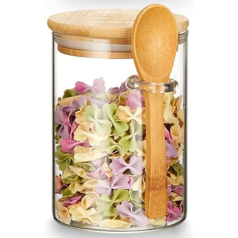 Mtm - Frasco Hermetico Vidrio Con Tapa Bambú + Cucharita 650Ml