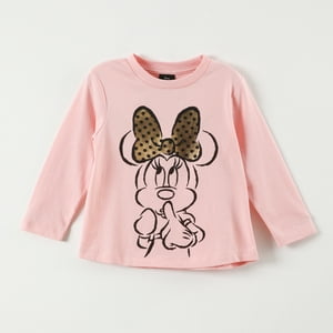 Polera Manga Larga Niña Minnie Glow Rosado Disney