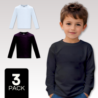 Mas Clothing - Pack 3 Camiseta Algodón Manga Larga Primera Capa Niño Polera Blanco Y Negro