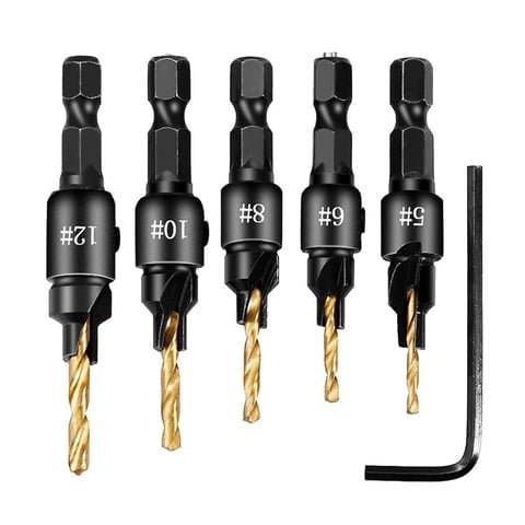 Genérico - Set 5 Uds Brocas Avellanadores Madera Carpintería