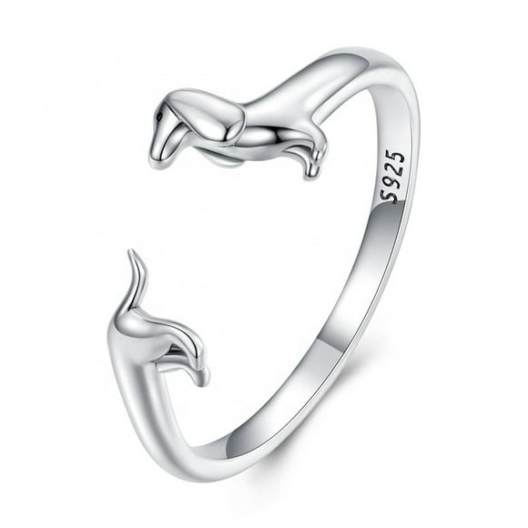 Anillo perro salchicha dachshund ajustable plata 925