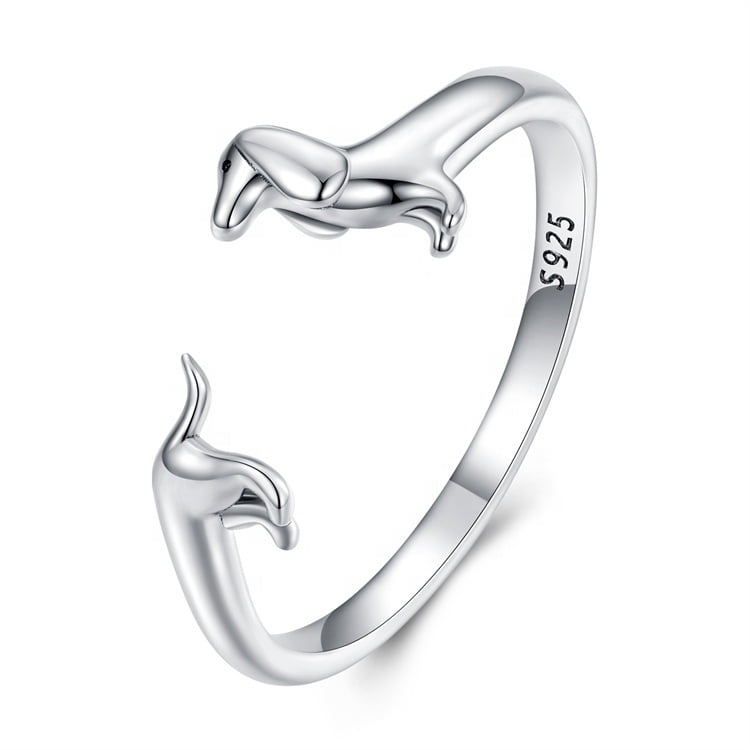 Plata 925 Lindo Salchicha Anillos Abiertos Cachorro Perro | Cuotas Sin