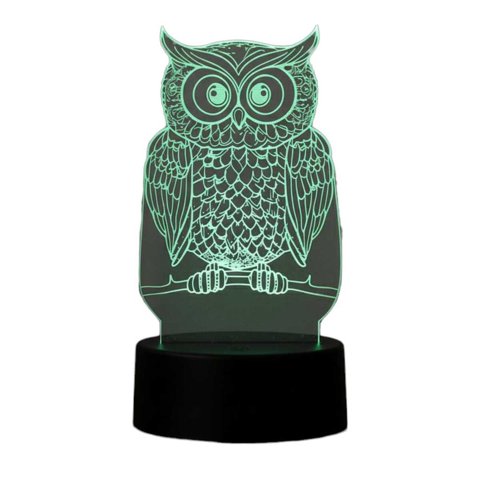 Lampara Ilusion 3D Búho De 7 Colores, Base Touch