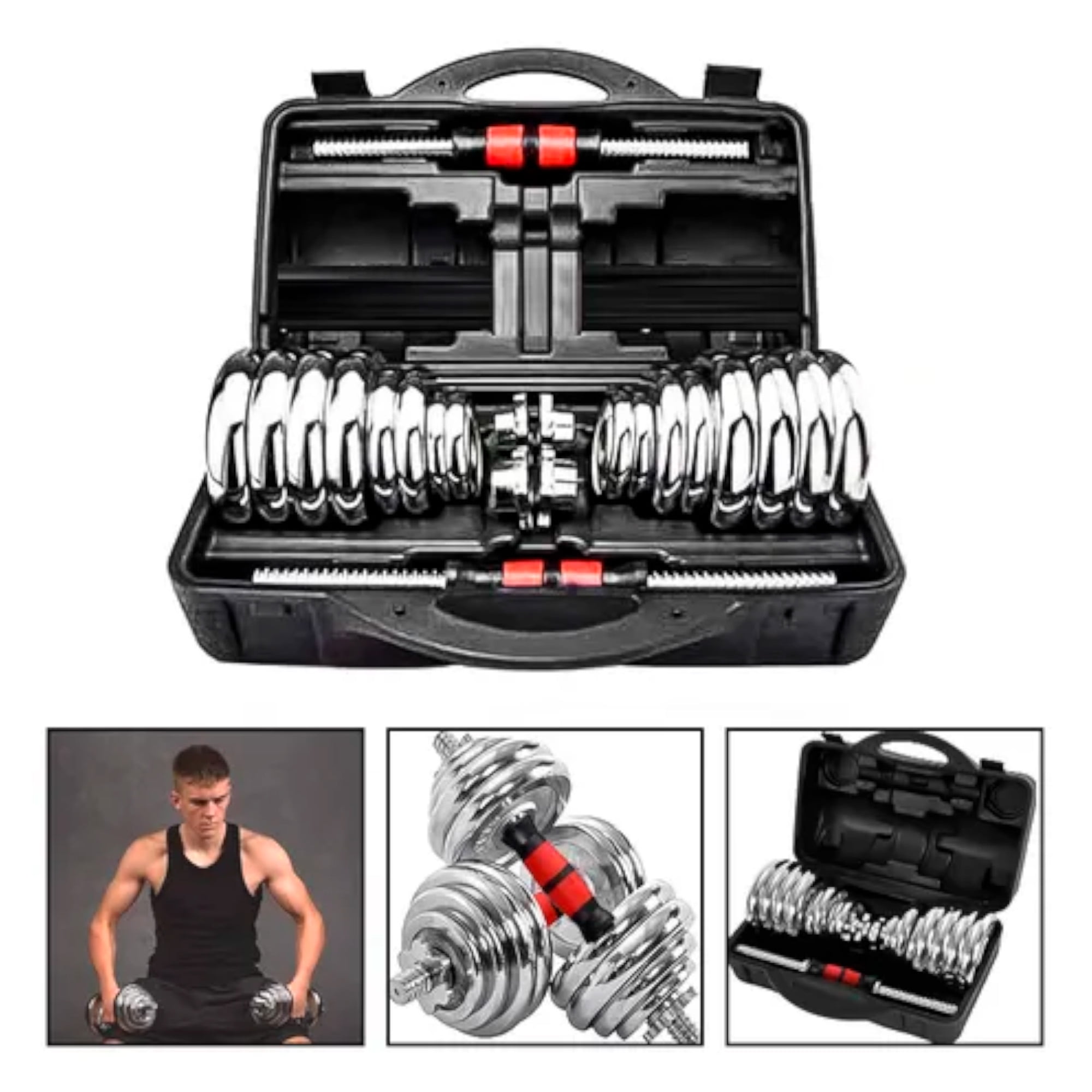 Set Mancuernas Cromo Boomfit Ajustables 30 Kg Maletín