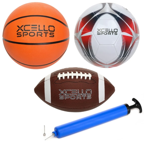 Set de pelota deportiva Xcello Sports Multi-Sport Jr. Balón de fútbol, baloncesto B7 y balón de fútbol tamaño 5 con bomba