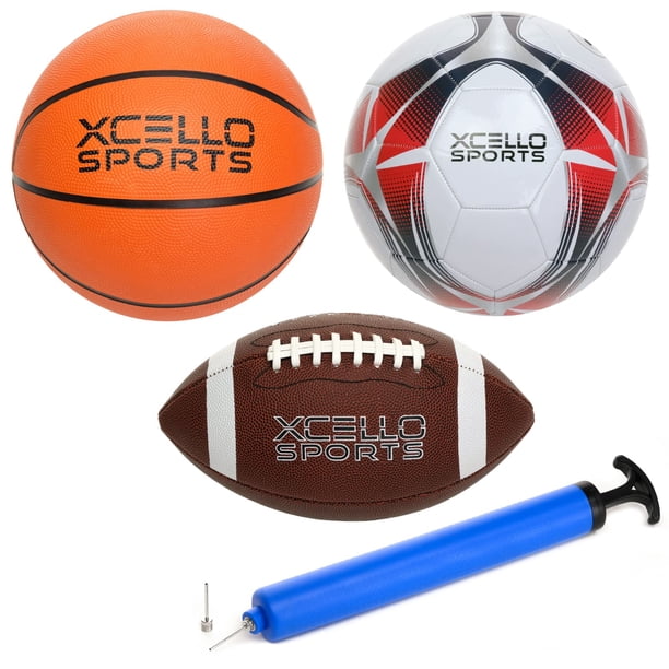 Set de pelota deportiva Xcello Sports Multi-Sport Jr. Balón de fútbol, baloncesto B7 y balón de fútbol tamaño 5 con bomba