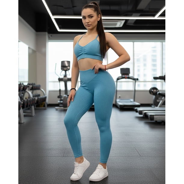 Conjunto Deportivo Mujer Calza Larga y Peto Rib Prelavado Push Up