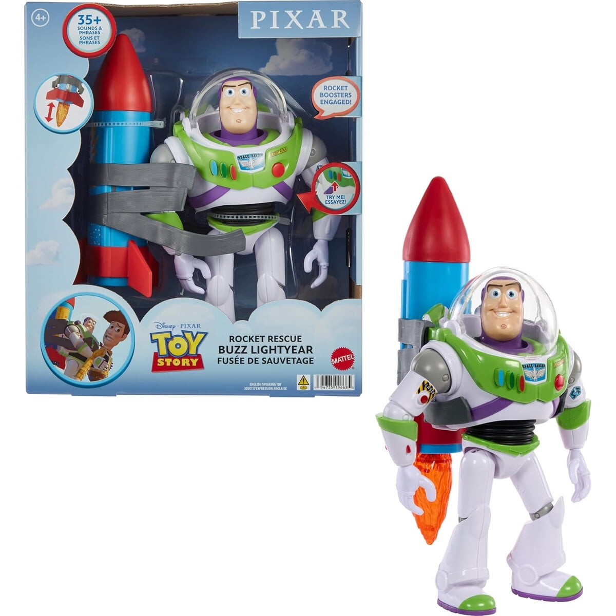 Figura Buzz Lightyear Habladora Mattel 25cm Toy Story Cohete | Lider