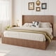 thumbnail image 1 of Large grooved undulating lift storage bed frame, wooden platform bed frame with lift storage, no spring box required/no noise, rustic brown slatted natural wood( King), 1 of 3