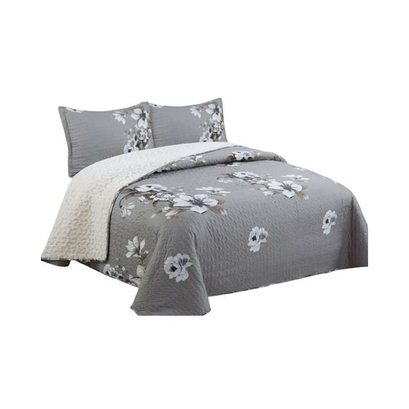 Quilt con sherpa 2 plaza gris J10
