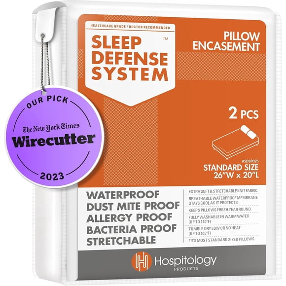 HOSPITOLOGY PRODUCTS Pillow Encasement Zippered Bed Bug Dust Mite, set de 2