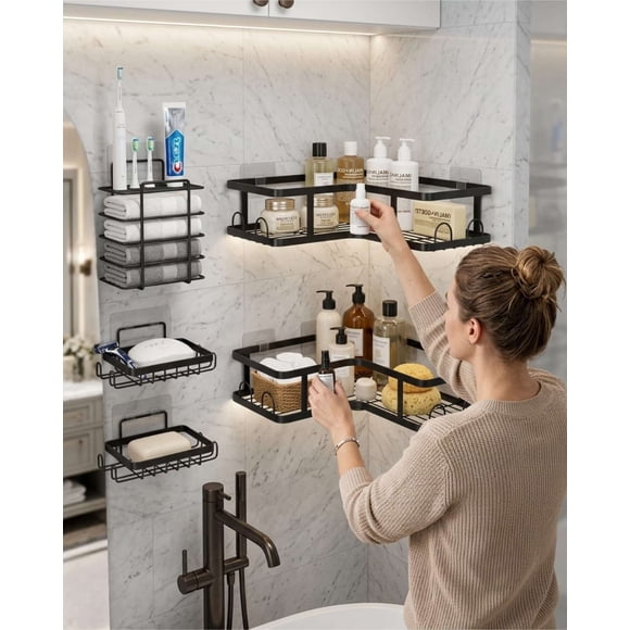 Estantes de Baño 5 Piezas Adhesivas de Instalación Rápida