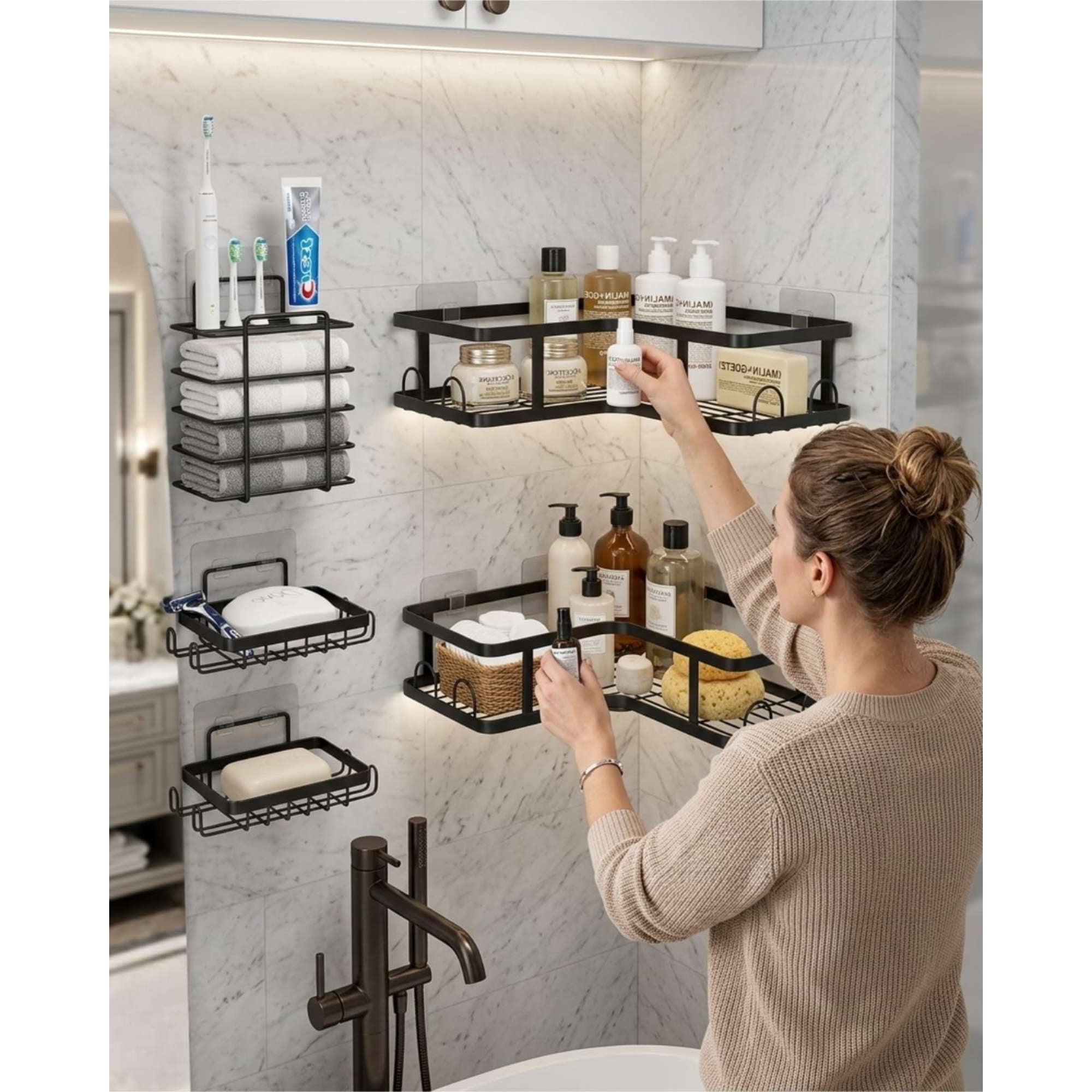 Mylhogar - Estantes De Baño 5 Piezas Adhesivas De Instalación Rápida